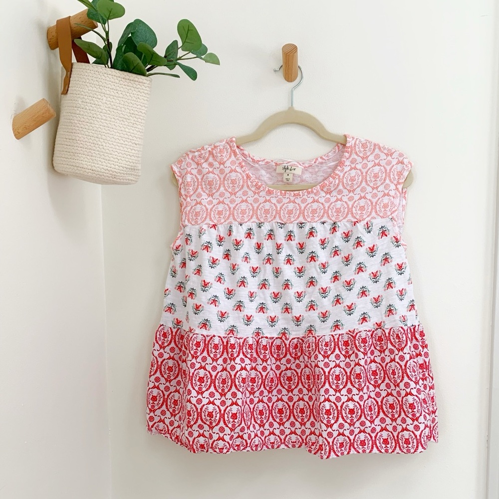 Style & Co Pink, White and Red Sleeveless Boho Too